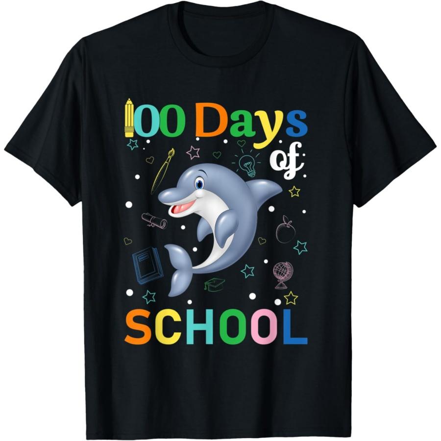 

Cute Dolphin Lovers Teacher Student 100th Day of School T-Shirt XXXXXL чёрный
