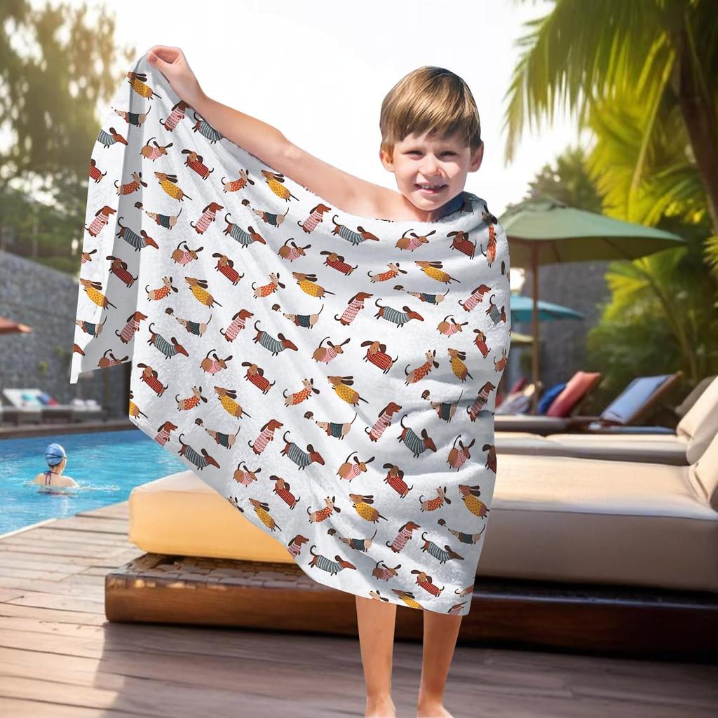 Cute Dog Dachshund Beach Towel Gifts for Women Dog Lovers Owner, Funny Dogs Wiener Microfiber Quick Dry Travel Sand Free Beach Towels Oversized Decor