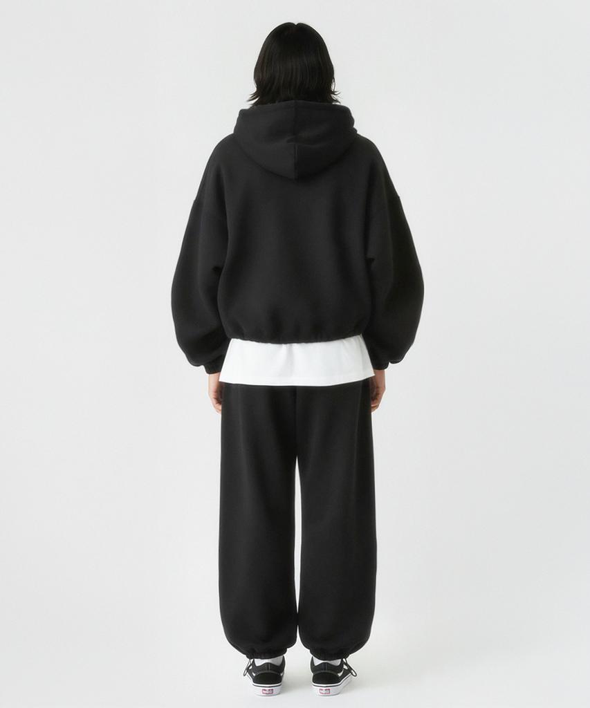 Prinoar [Set] String Overfit Two-Way Zip-Up Hoodie + Single-Pleat String Pants - Black