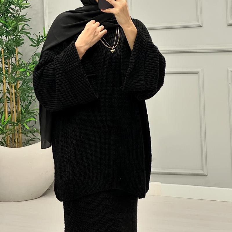 2025 Spring Women's Fashion: Loose Wide Sleeve Sweater & Midi Skirt Set