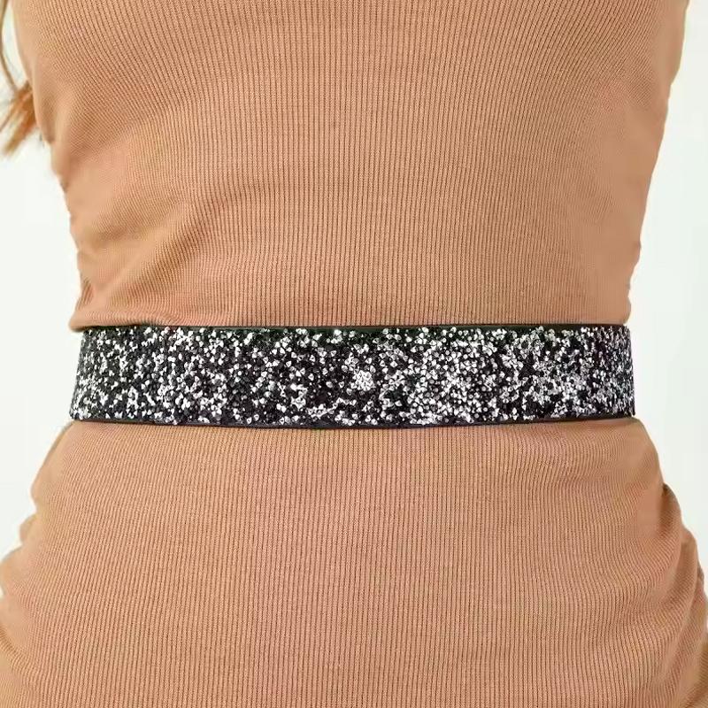 1Pc Full Diamante Wide Women's Ladies Dress Imitation Leather Stretch Waistband Rhinestone Belt