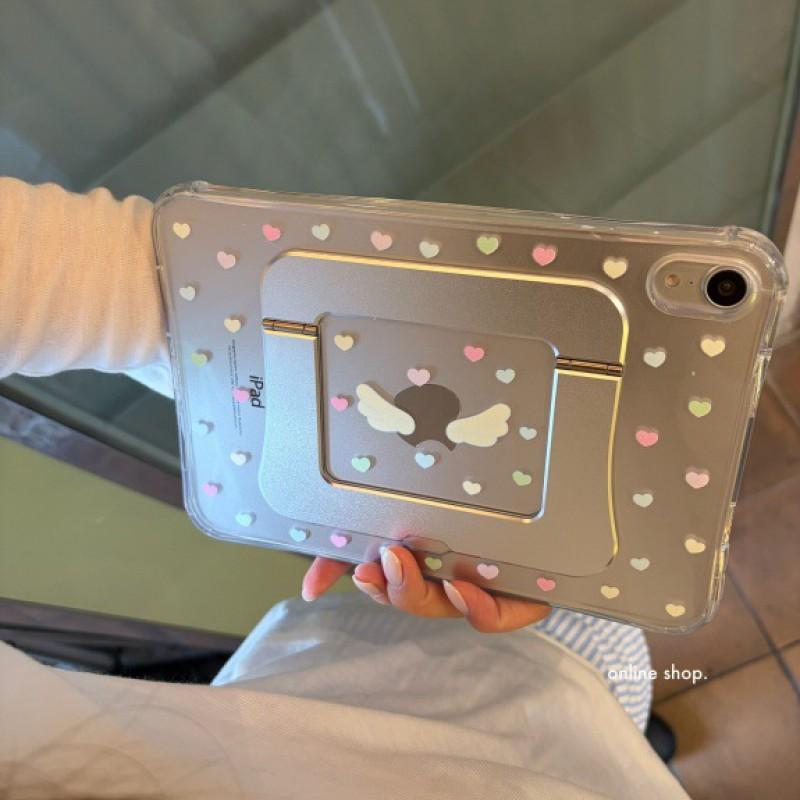 Ins Style Heart Wing Tablet Case With Kickstand IPad Mini 6/7 8.3 Air 4/5/6/7/8 10.9/11 Pro 11/12.9 2018-2025