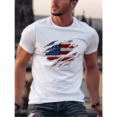 T-shirt di Cotone da Uomo Estiva Casual Taglio Ampio 100% Cotone Stampa alla Moda con Motivo Bandiera Americana Girocollo Manica Corta T-shirt Top