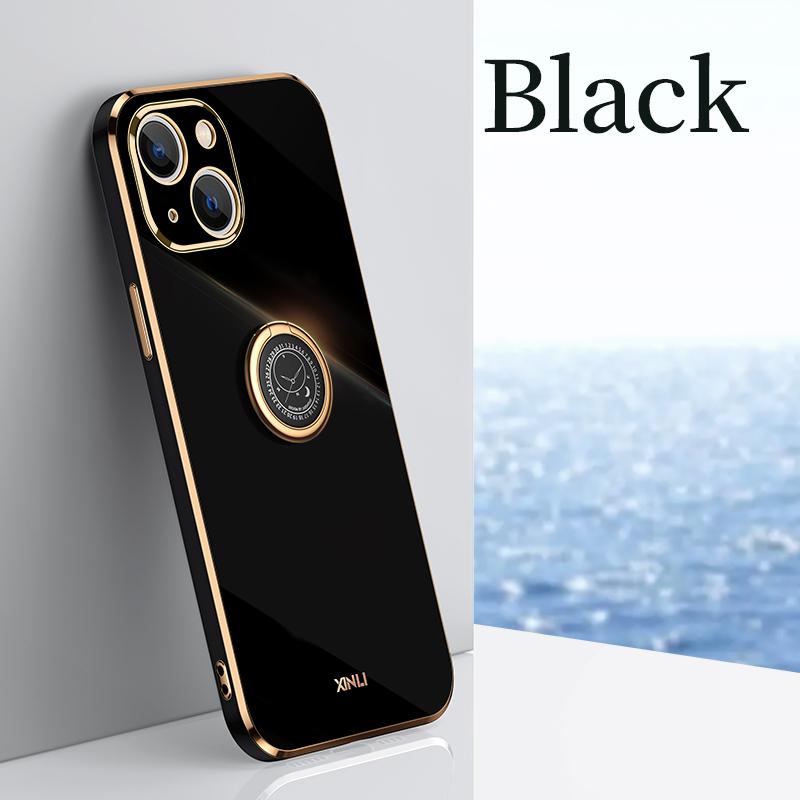 

Однотонний Силіконовий Чохол-Кільце з Покриттям для iPhone 14 13 12 11 Pro Max Plus X XR XS Max 8 7 6S 6 Plus TPU Підставка Тримач Задня Кришка iPhone 14 чорний