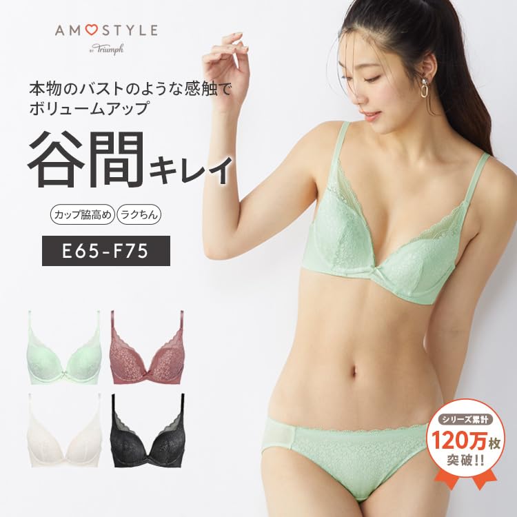 AMOSTYLE BY Triumph Dream Bra Deep V Bra Panty Daisy M014 Size E70M & Set, Lace, (Black),