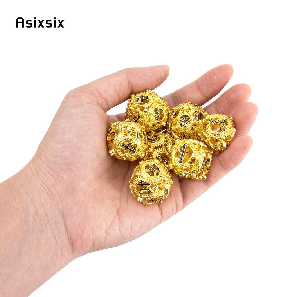 7 Pcs Golden Black Circular Dragon Metal Dice Hollow Metal Polyhedral Dice Suitable for Role-Playing RPG  Board Game Card Game