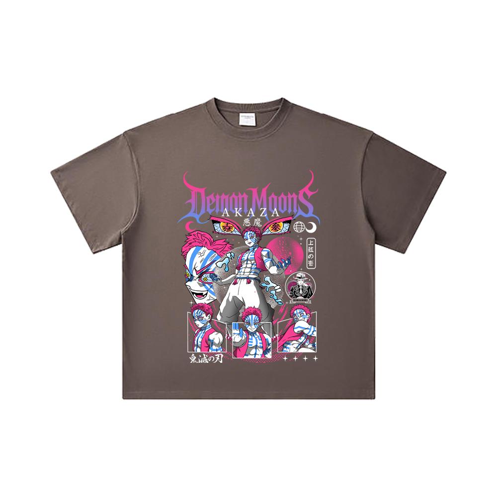 260 GSM Double Yarn 32 Count 100% Cotton Demon Slayer V31 Akaza Print Unisex Heavy Cotton T Shirt