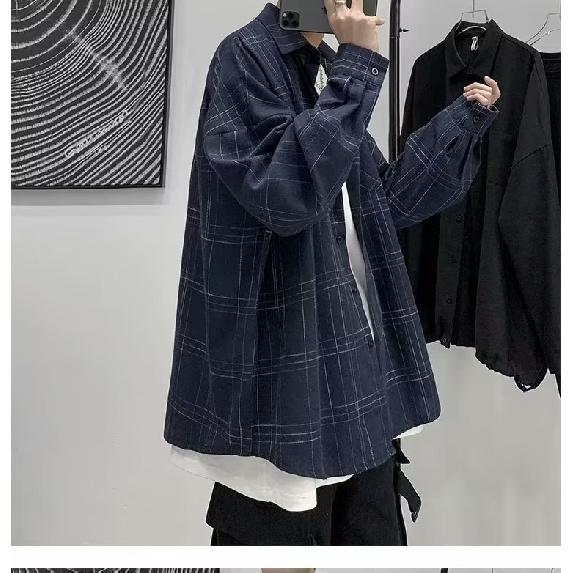 Casual Men'S Shirt Ins Trendy Loose And Versatile Plaid Long Sleeved Autumn Shirt Jacket