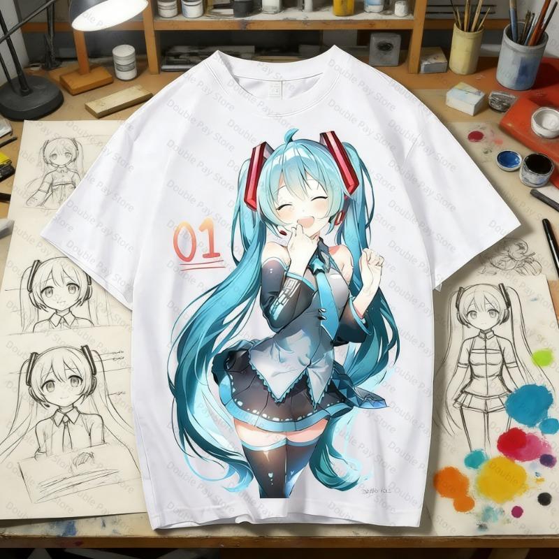 2026 Hatsune miku animation peripheral short-sleeved Children t-shirts kawaii dimensional student clothes T-shirt