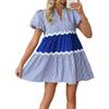 Ladies' Summer Fashion A-line Dress With Lace Stripe Print Splicing Loose And Cool Stand Up Collar Dress