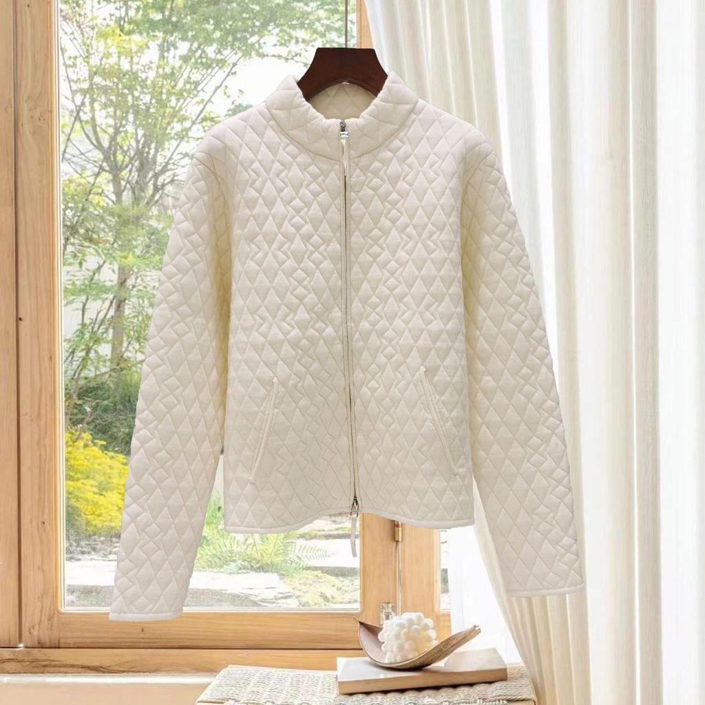 Nanyou Women's Wool Diamond Pattern Stand Collar Zipper Jacket - Versatile Stylish Long Sleeve Autumn/Winter Cardigan