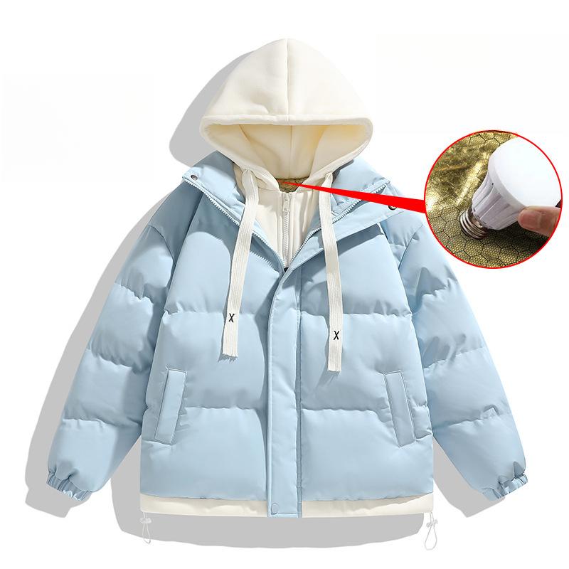 Teenagers Autumn and Winter Contrasting Colors Casual Warmth Graphene Cotton-padded Coat Thickened Loose Fake Two-piece Cotton-padded Coat Men