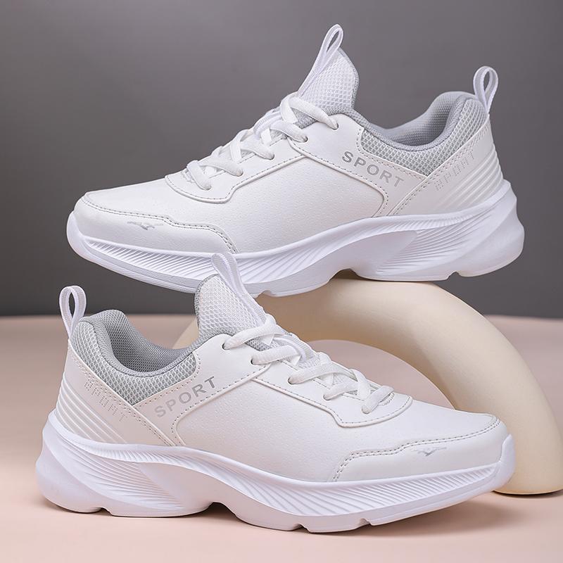 2025 Womens Leather Sneakers Casual Sneakers Lace Up Flats Lightweight Comfortable Black Anti slip Running Shoes Outdoor Sports
