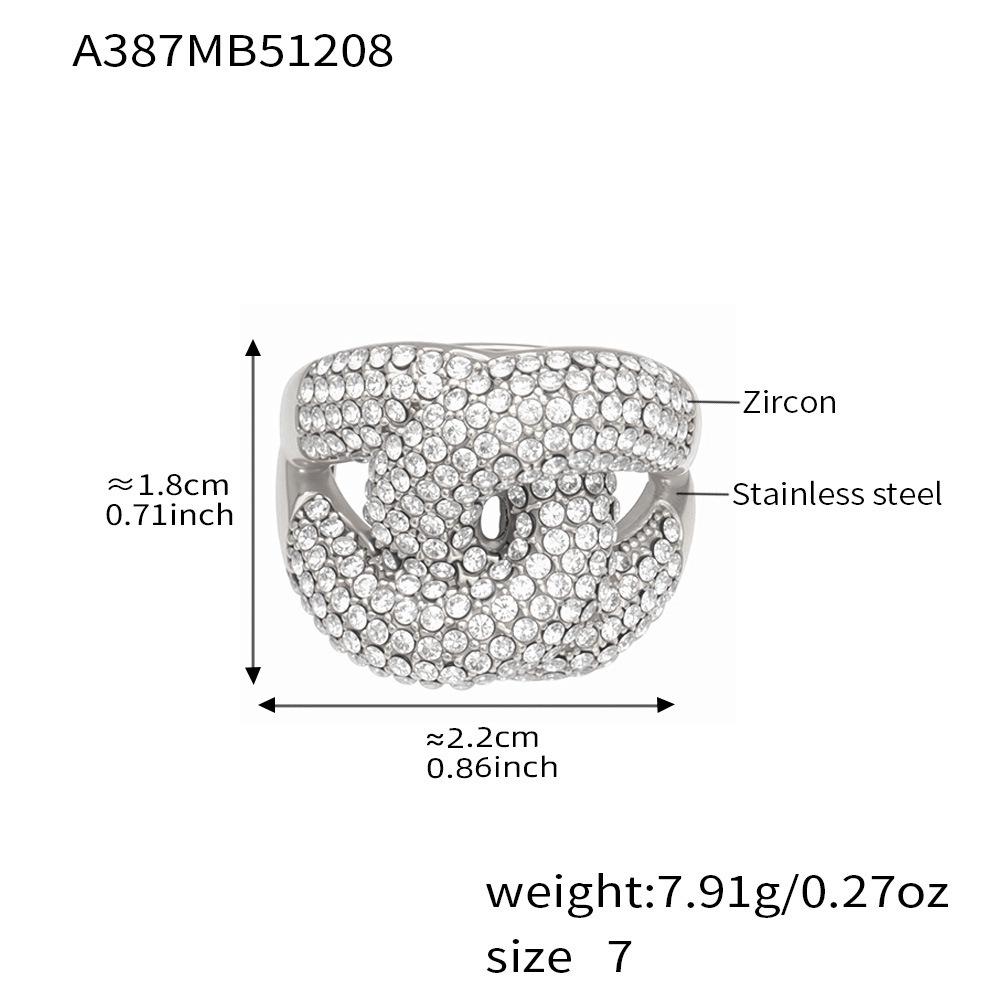 Elegant Egg-Shaped Zirconia Double C Stainless Steel Ring Set