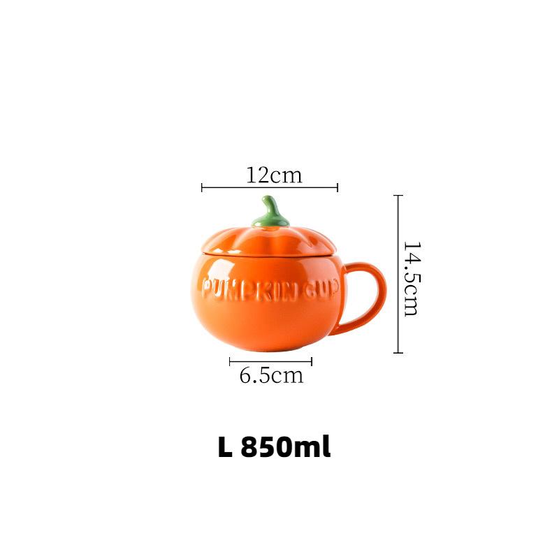 1500ml Pumpkin Shape Ceramic Mug with Lid High-capacity Heat Resistant Breakfast Coffee Milk Cup Halloween Birthday Gift