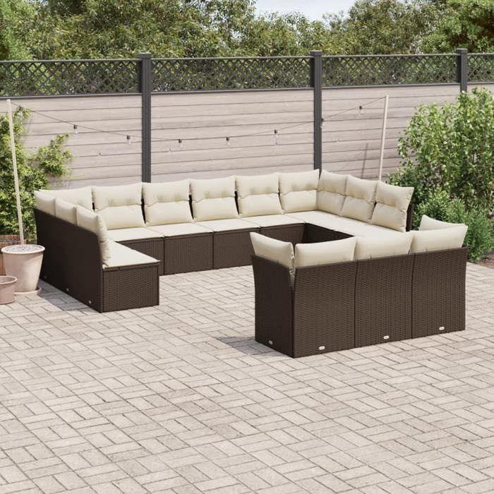 VidaXL Garden Furniture Set with Cushions 13 Pcs Brown Braided Resin 3250292
