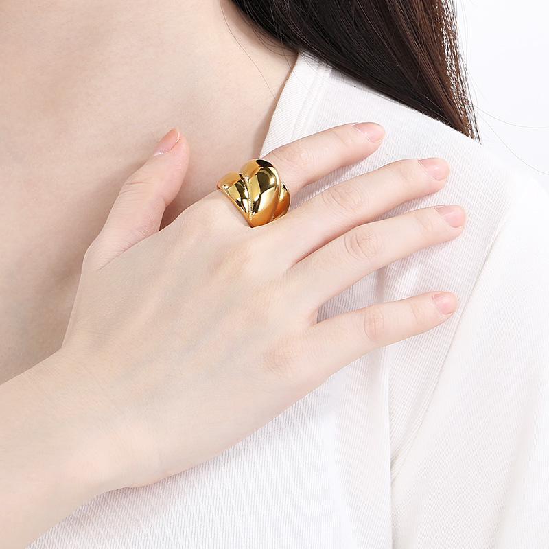 Kalen Shiny Gold Color Stainless Steel Ring Hip Hop Irregularly Chunky Anillos Larger Accessorise Trend Party Jewelry Gift 6-10#