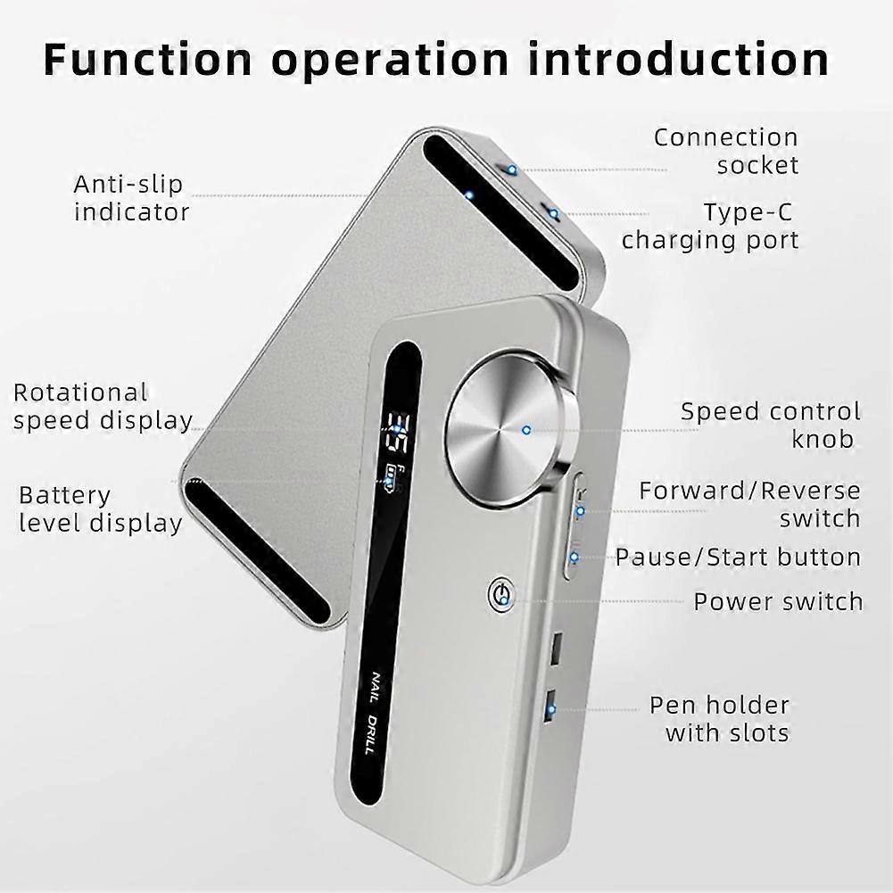 Electric Nail File 35000RPM Professional Electric Nail Drill Manicure Machine with Pause Mode for Acrylic Gel Nails,A
