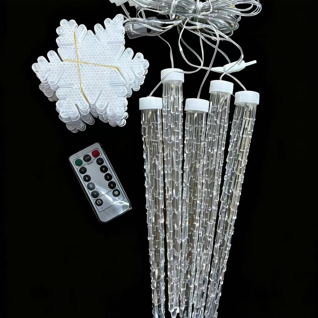 Christmas Snowflake Icicle Lights Waterproof Curtain Lights with 8 Modes Snowflake Lights for Eaves Garden Yard