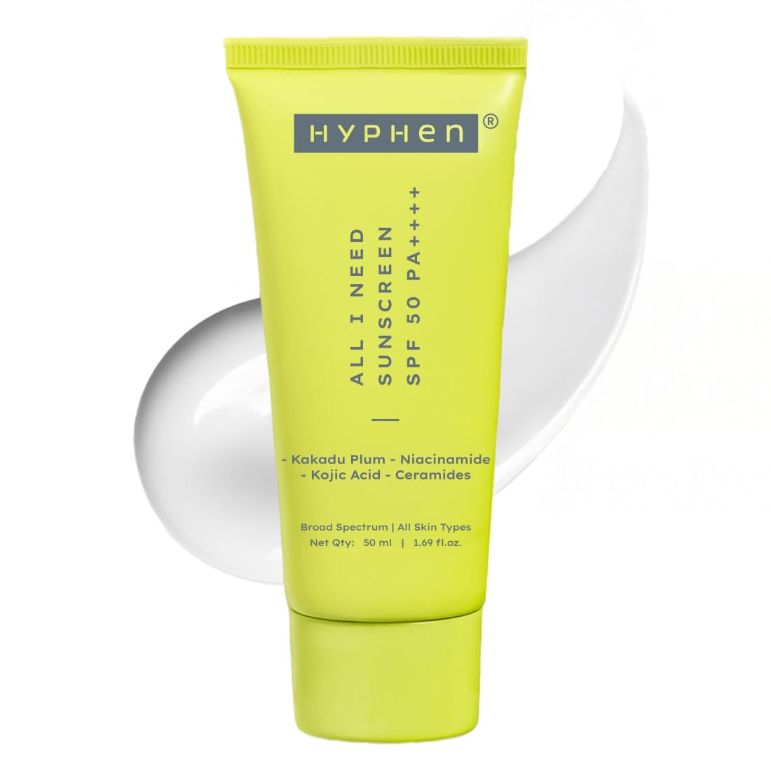 

Hyphen All I Need Sunscreen SPF 50 PA++++ | No White Cast | In Vivo Tested | Brightens with Niacinamide, Kojic Acid & Vitamin C Rich Kakadu Plum