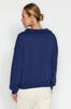 Women's Fashionable Stylish Sweatshirt Navy Blue Oversize Wide Fit Knitwear Collar Detailed Diagonal Knitted Sweatshirt