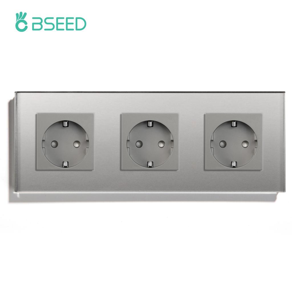 BSEED Single EU Socket Double Power Outlets Triple Electric Sockets Crystal Glass Wall Sockets White Black Gold Gray 16A