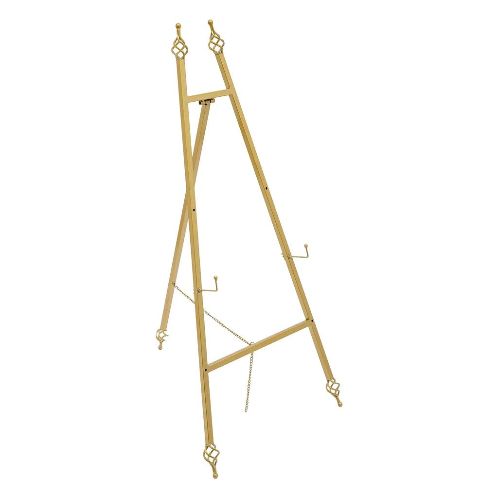 2-Pack Gold Steel Easel Stands with Adjustable 60cm Chain, 10kg Load Capacity, Easy Assembly