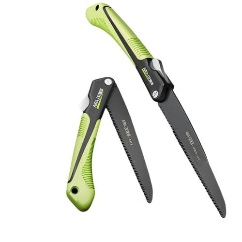 LQHZC Folding Saw, Compact, 22cm Blade, Imported SK7 Steel, Triple-Surfaced Polished Teeth, Black Titanium Coating, Safety Lock, Non-Slip Grip, Ideal