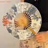 Summer With Cheongsam Portable Hand-shaking Bamboo Fan Chinese Style Hanfu New Chinese Style Ink Silk Folding Fan Ancient Fan