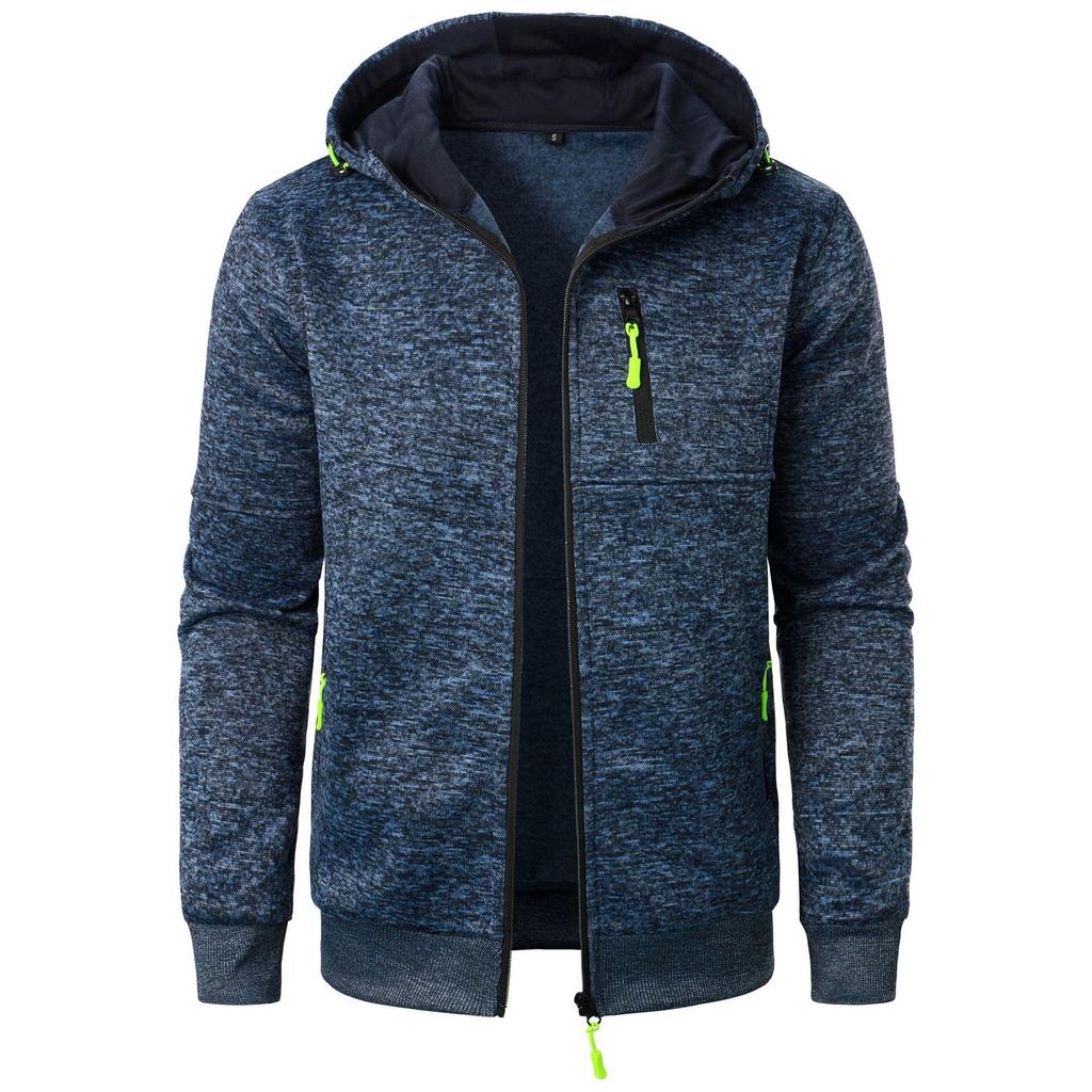 Men's Sports Fitness Casual Hooded Sweatshirt Youth Solid Design Knit Jacket