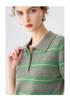 Striped Cashmere Polo Collar Short-Sleeve Knit Top