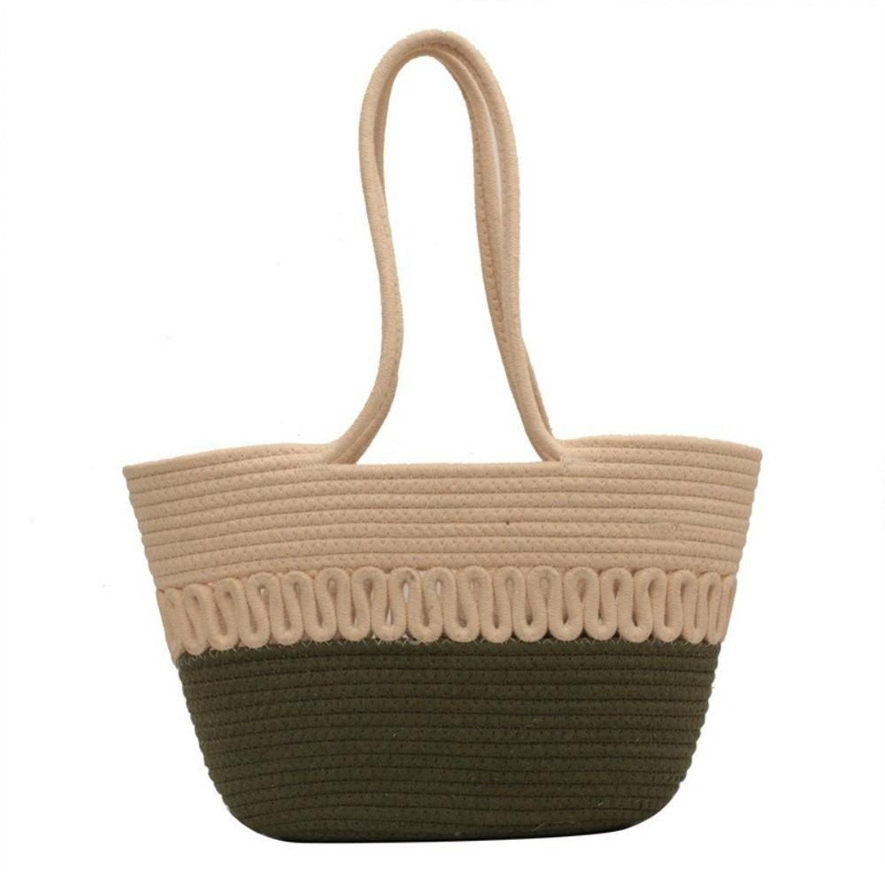 Hollow Weave Straw Bag Nylon Women Handbag Sweet Woven Tote Bag Beach зелёный