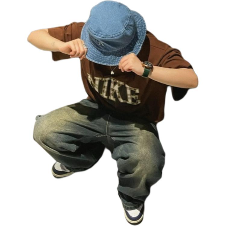 Nike Alphabet Logo Print Round Neck Pullover Short Sleeve T-Shirt Unisex Tops Brown FB2736-259