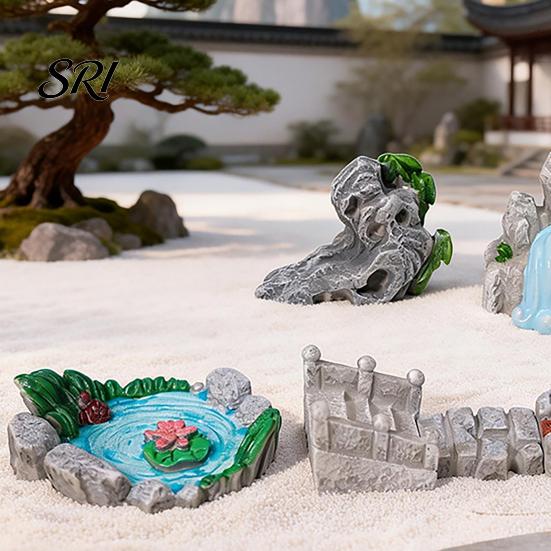 Miniature Rock Garden Decor 2 Pcs Stone Statue Resin Fake Models for Diorama Tranquil Zen Ornament Supplies Micro Train Landscape Railway Sand