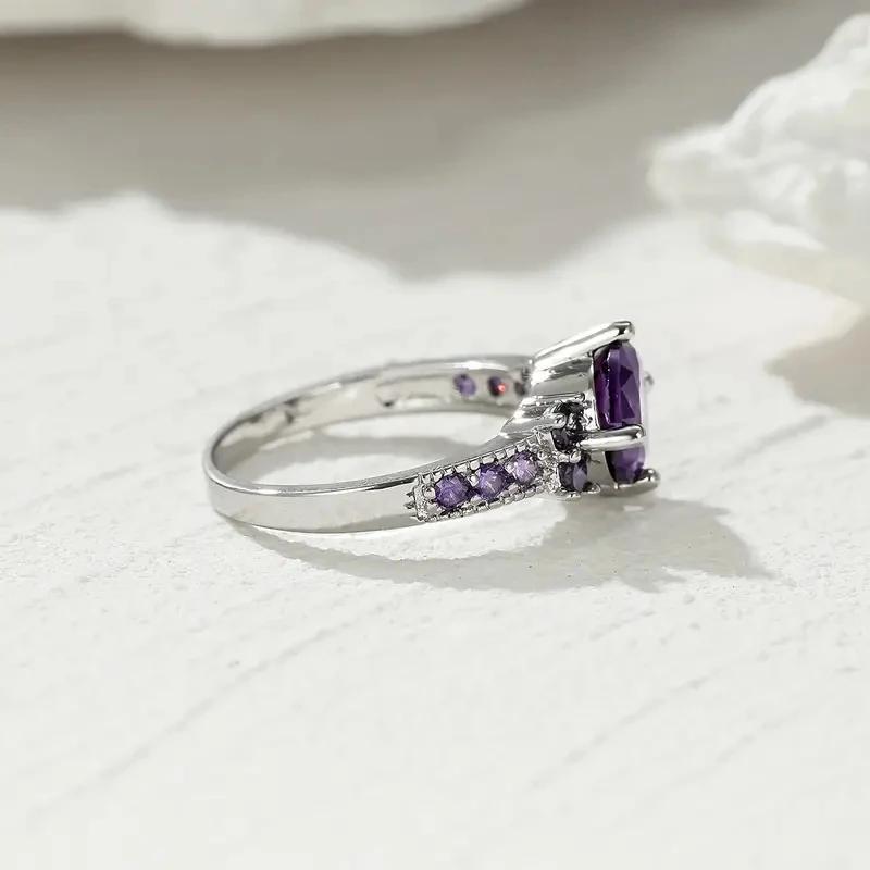 Huitan Charming Purple CZ Rings Bridal Wedding Accessories Silver Color Women Rings Anniversary Gift Temperament Lady