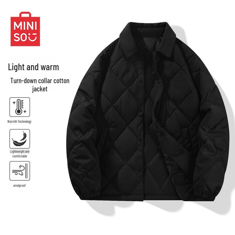 

MINISO Men s Plush Lined Winter Jacket with Lapel Collar L