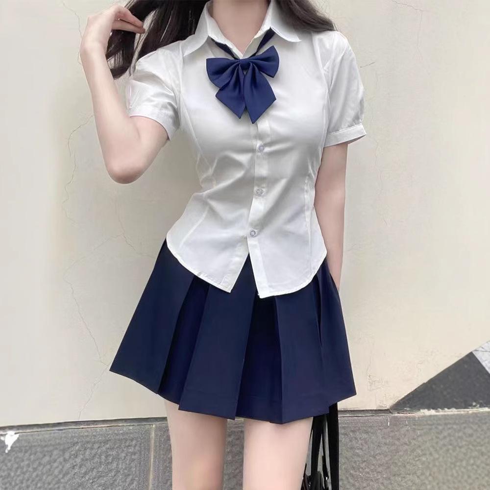 JK College Style Summer White Puff Sleeve Shirt for Women