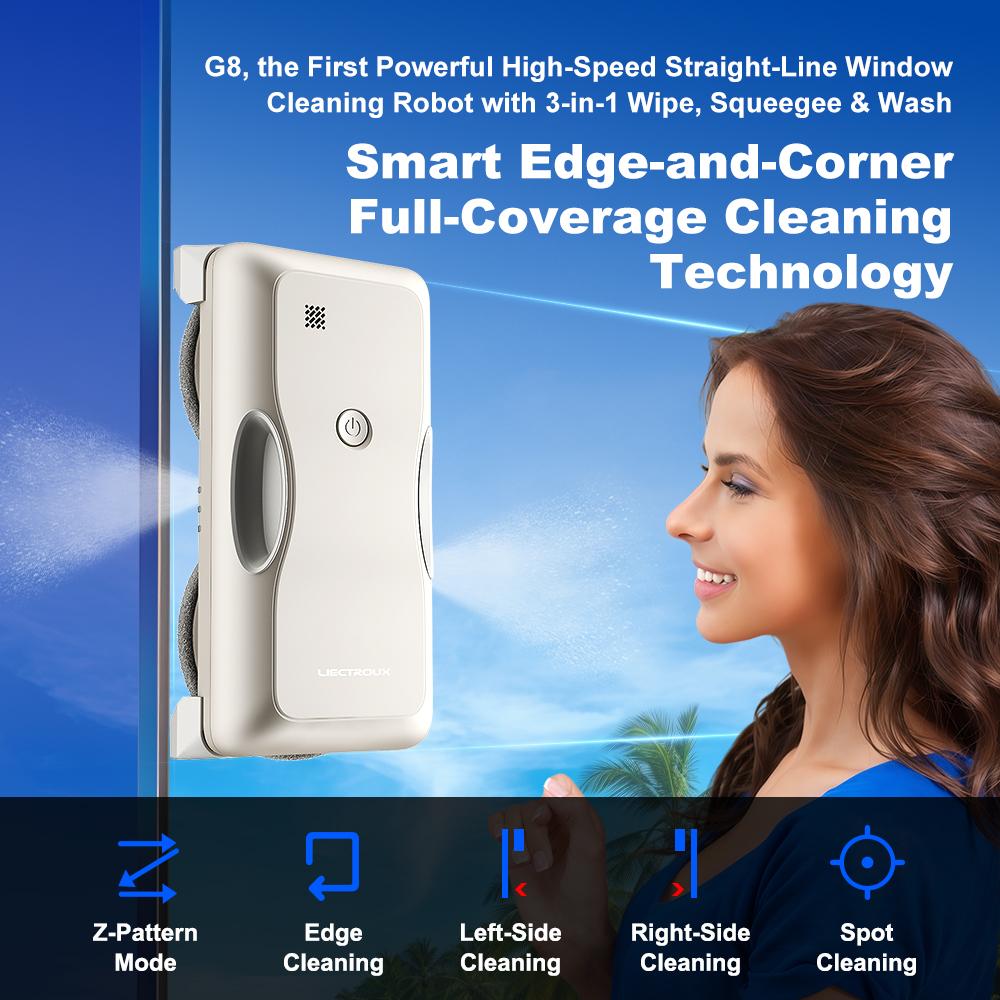 Window Cleaning Robot LIECTROUX G8, High Speed,Double Water Spray,Ultra-thin Window Cleaner, Electric Glass Washer,AI Route