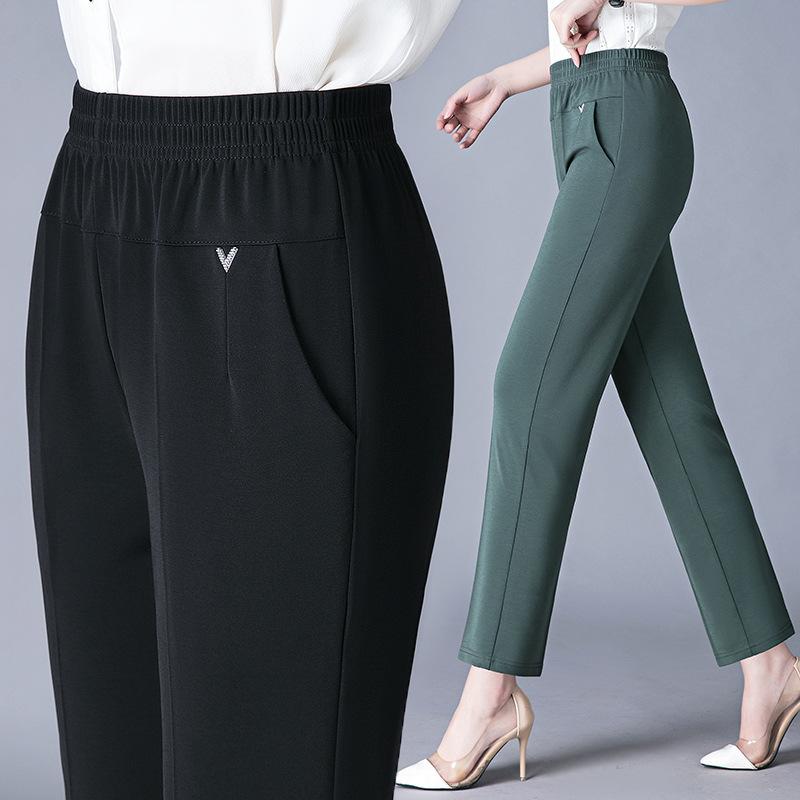 Summer Women's Pants Middle-aged and Elderly Women's Pants Elastic High Waist Loose Grandmother Cropped Pants