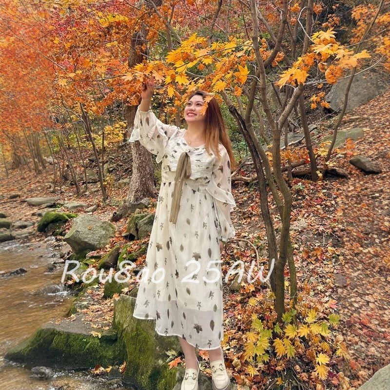Rou8Ao Plus-Size Women s Clothing Gentle Style Printed Dress for Women 2026 Spring/Summer Slimming Elegant Long Dress for Vacation Dress 3XL