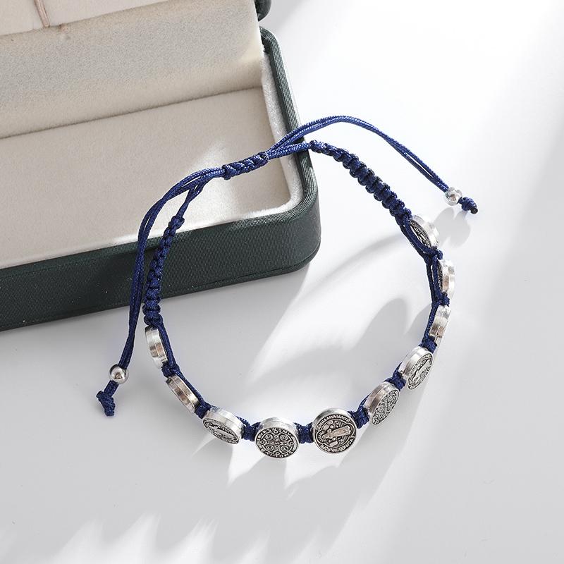 Bracciale Croce di Gesù San Benedetto Catena in Corda Regolabile Intrecciata a Mano Gioielli Cristiani per la Preghiera Fede San Benito per Uomini Donne