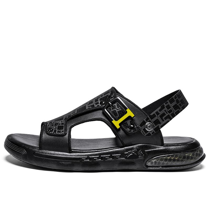 Fashion New Men's Sandals Summer Slippers Leather Face Lazy Shoes Trend Breathable Beach Shoes Cool Anti Slip Beach Shoes Soft Soles Dua