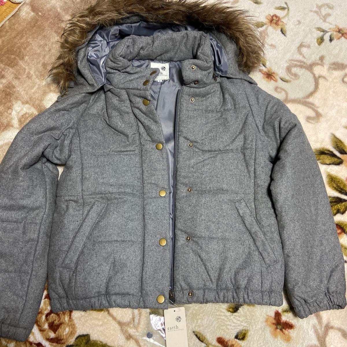 earth music&ecology fur hooded down jacket gray unused item