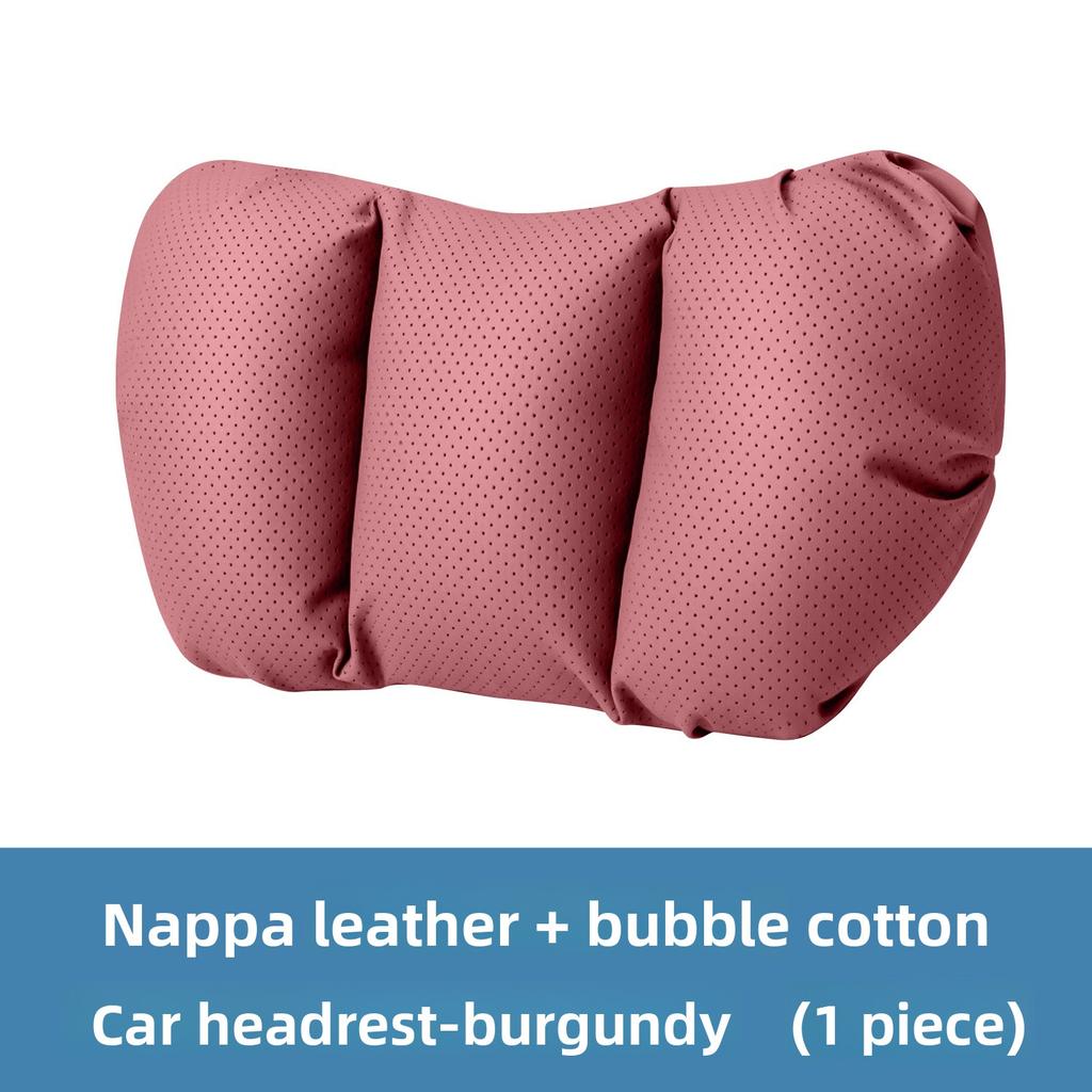 Universal Car Headrest and Lumbar Support Cushion Set Perforated Nappa Leather Neck Pillow with Adjustable Strap for Most Cars