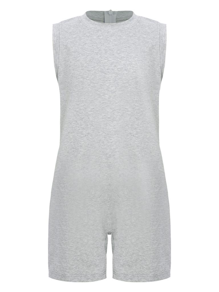 3Pcs Kids Special Needs Adaptive Jumpsuit Round Neck Sleeveless Back Invisible Zipper Solid Color for Easy Dressing Daily Care