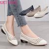 GKTINOO Pumps Sandals Women Pointed Toe Leather Woven Low Heel Soft Sole Outdoor Summer Ladies Shoes
