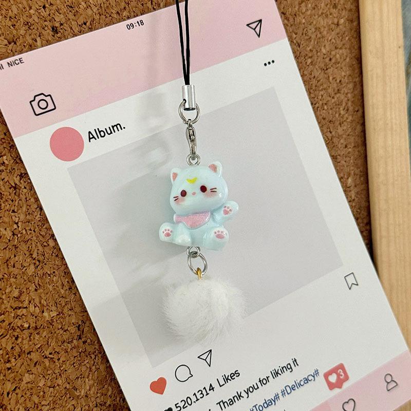 

Cartoon Kitten Plush Ball Keychain Anti Lost Phone Charm Pendant Cellphone Chain Phone Lanyard Strap Women Girls синій