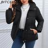 BITCED Autumn/Winter Plus Size Women's Hooded Waist-cinched Drawstring Cotton Coat