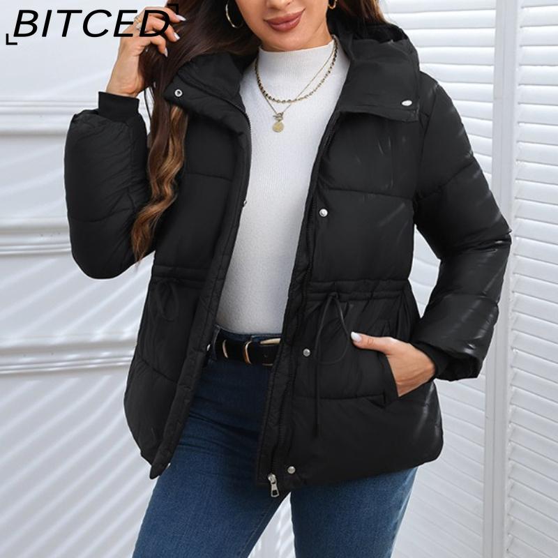 BITCED Autumn/Winter Plus Size Women's Hooded Waist-cinched Drawstring Cotton Coat