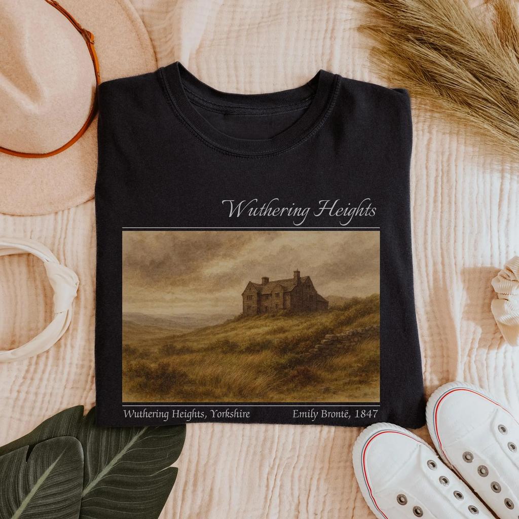 Wuthering Heights 100% Baumwolle Grafik-T-Shirt unisex 2026 Sommer Neu Emily Brontë Roman Rundhals Mode Kurzarm Unisex-Shirt